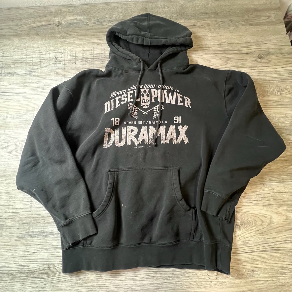 Diesel Power Hoodie Mens XL Black Duramax Graphic Distressed Streetwear L59
